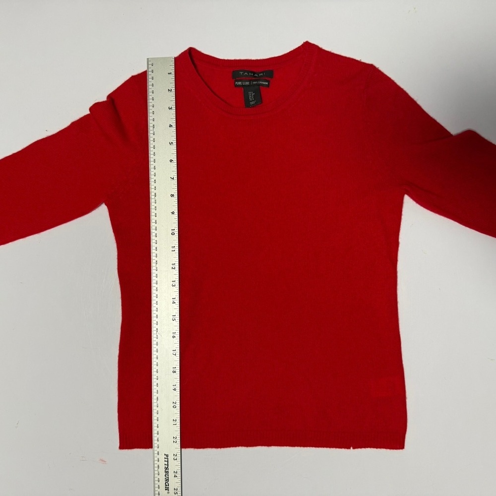 Tahari Pure Luxe Red 100% Cashmere Crewneck Sweater Women's Small - Picture 9 of 9